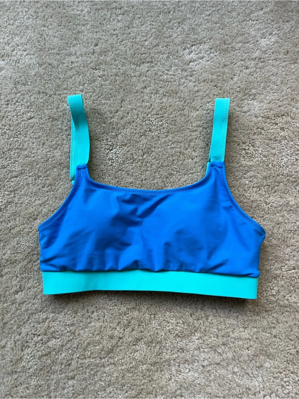 NWOT Jolefille Blue Green Sporty Color-block Padded Bikini Top - Size S